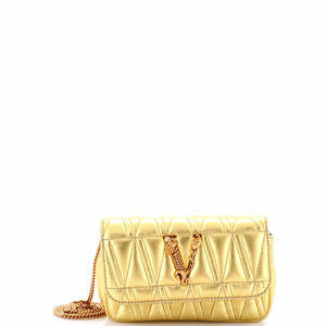Versace Mini Virtus Chain Flap Shoulder Bag Quilted Leather